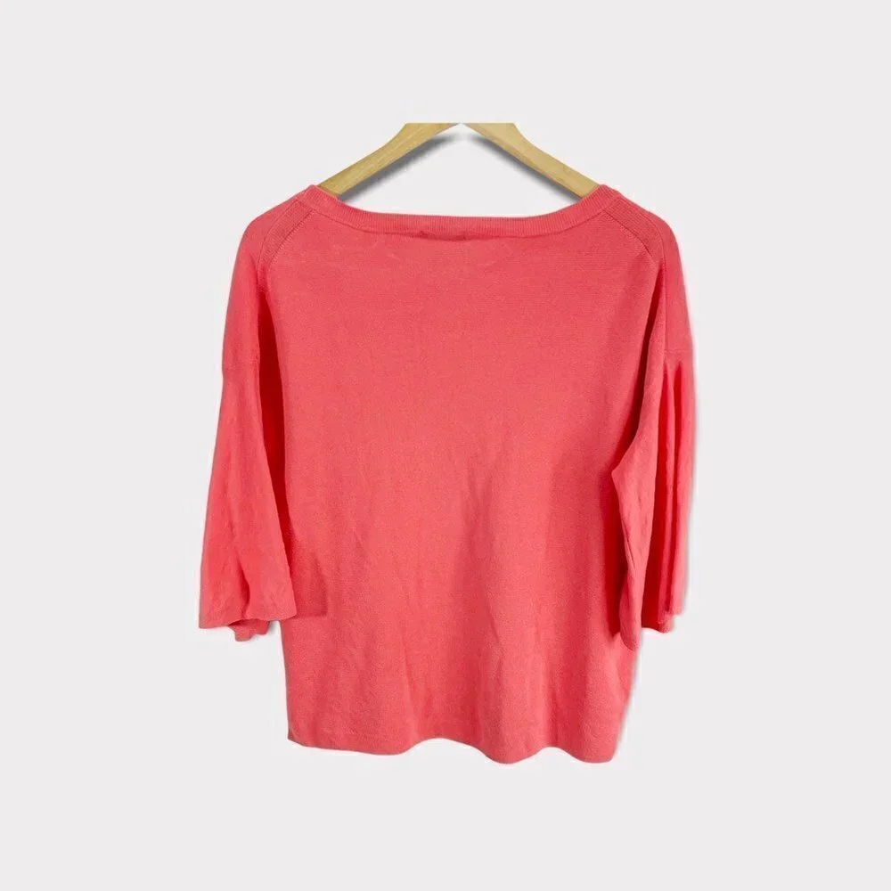J.Crew Womens Pullover Sweater Pink‎ Cotton 3/4 Trumpet Sleeve Scoop Neck L